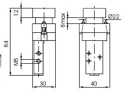 M5 5/2 Push Button Valve Dimensions